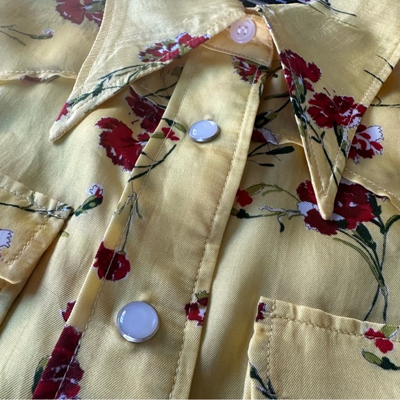 R13 Womens Exaggerated Collar Cowboy Shirt Yellow Floral Snap Buttons XS - Picture 13 of 13
